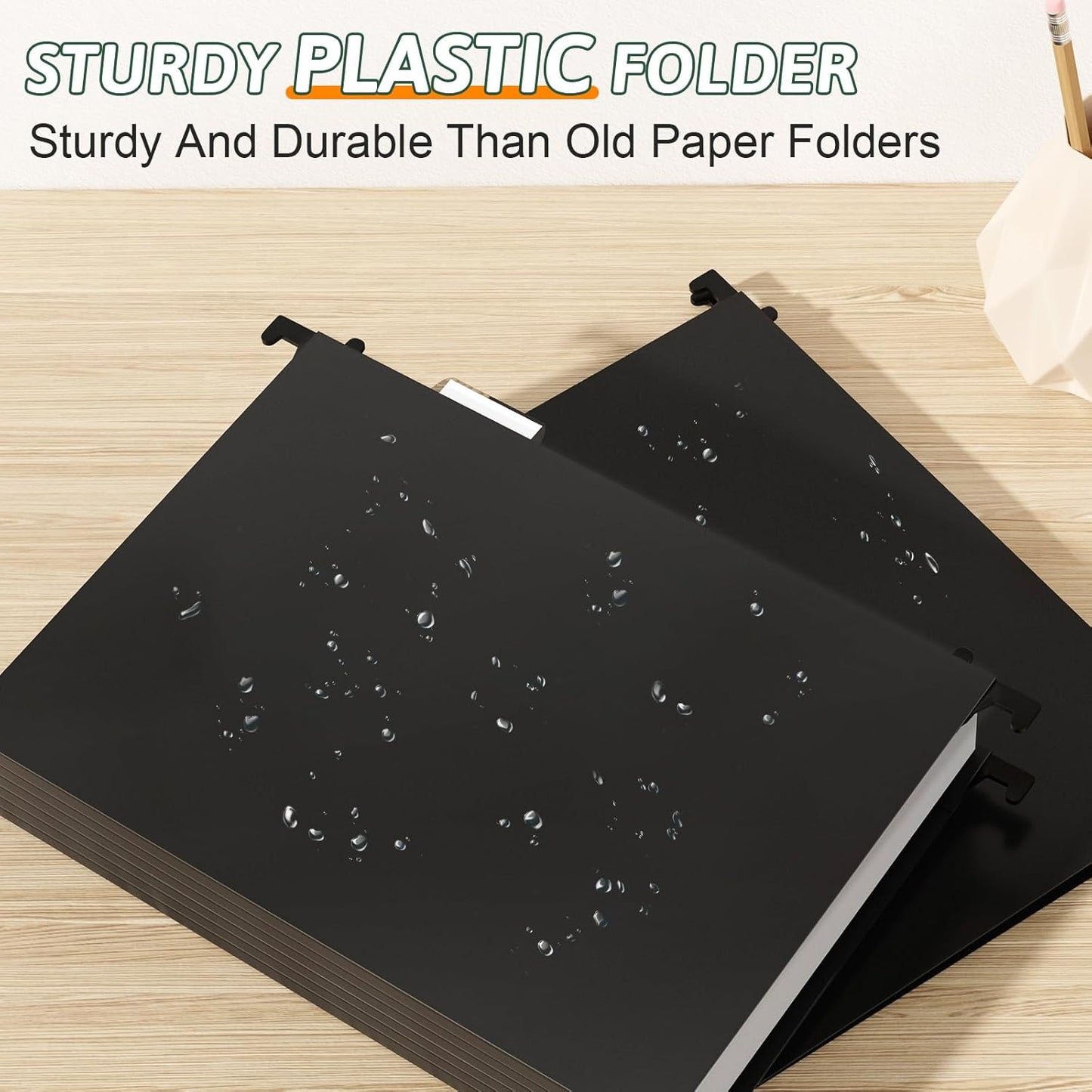 Plastic Hanging File Folder Letter Size,12 Pack Reinforced Heavy Duty Hanging Folders,Sturdy File Cabinet Folders,Black Hanging File Folder with Tabs,Hanging Folders for Filing Cabinet