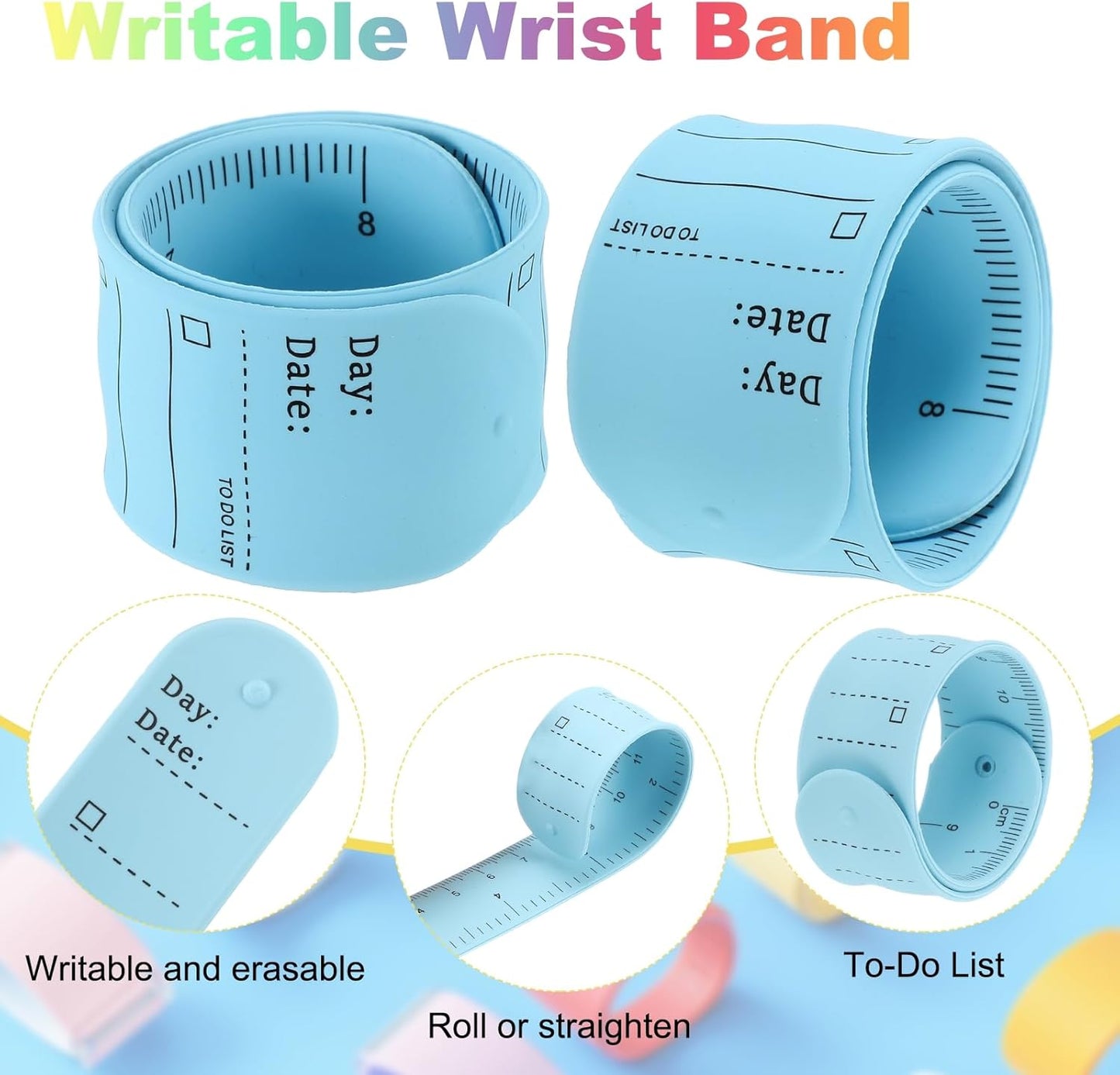 uxcell 2Pcs Writable Wrist Band, 9.45" x 1.18" Waterproof Slap Bracelet Reusable Writable Erasable to Do List Silicone Memo Wrist Bands for Planner Reminder (White)
