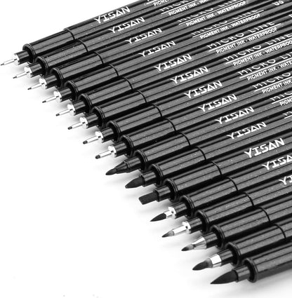 YISAN Drawing Art Pens,Micro Fineliner Pens,Fine Tip Manga Markers for Artist Sketch Technical,Black,12 Set,902195