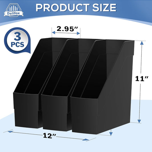 Delifox 3 Pack Magazine Rack, Plastic File Folder Bin Desk Organizer, White