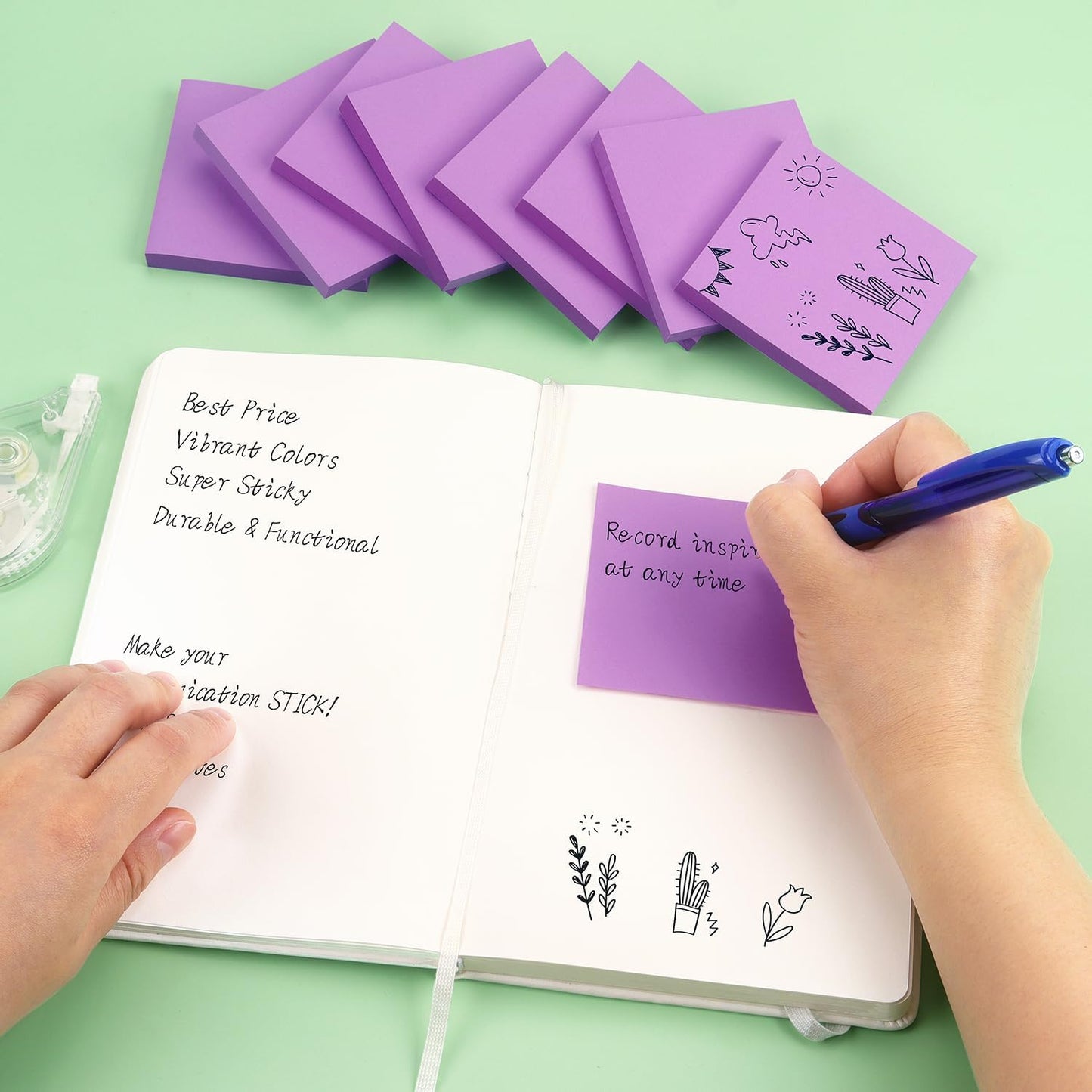 Sticky Notes 3x3 Self-Stick Notes Bright Colors Sticky Notes 8 Pads 80 Sheet/Pad (Blue)