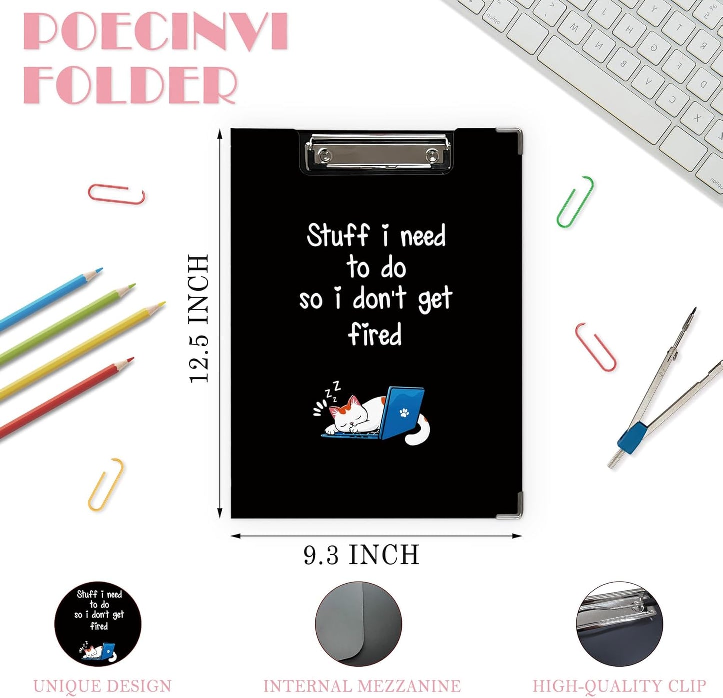 Trendy Black Leopard Print Clipboard Folio with Storage for Office Classroom, Preppy Dark Cheetah Print Padfolio with Metal Clip for Nurses Teachers Students Women Men, 12.4x9.25 in