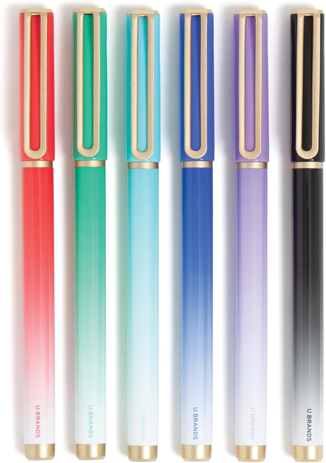 U Brands Catalina Felt Tip Pens, Set of 6 Black Ink Pens, Soft Touch Jewel Tones, Gold Details, Medium (0.7 mm) Point