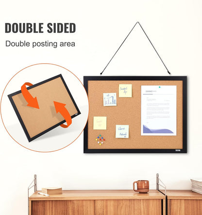VEVOR 24 x 36 Cork Board, Large Bulletin Board with Black MDF Frame, Wall Mounted Pin Board for Office, School and Home Decor, Hanging Message Board for Pictures and Notes, 10 Push Pins Included