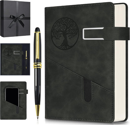 Lined Notebook Journal for Men Women, 365 Pages Numbered College Ruled Notebook, Hardcover Leather Journal with Pen & Gift Box, Thick Daily Diary, Professional Notebooks for Work, School, Business, A5