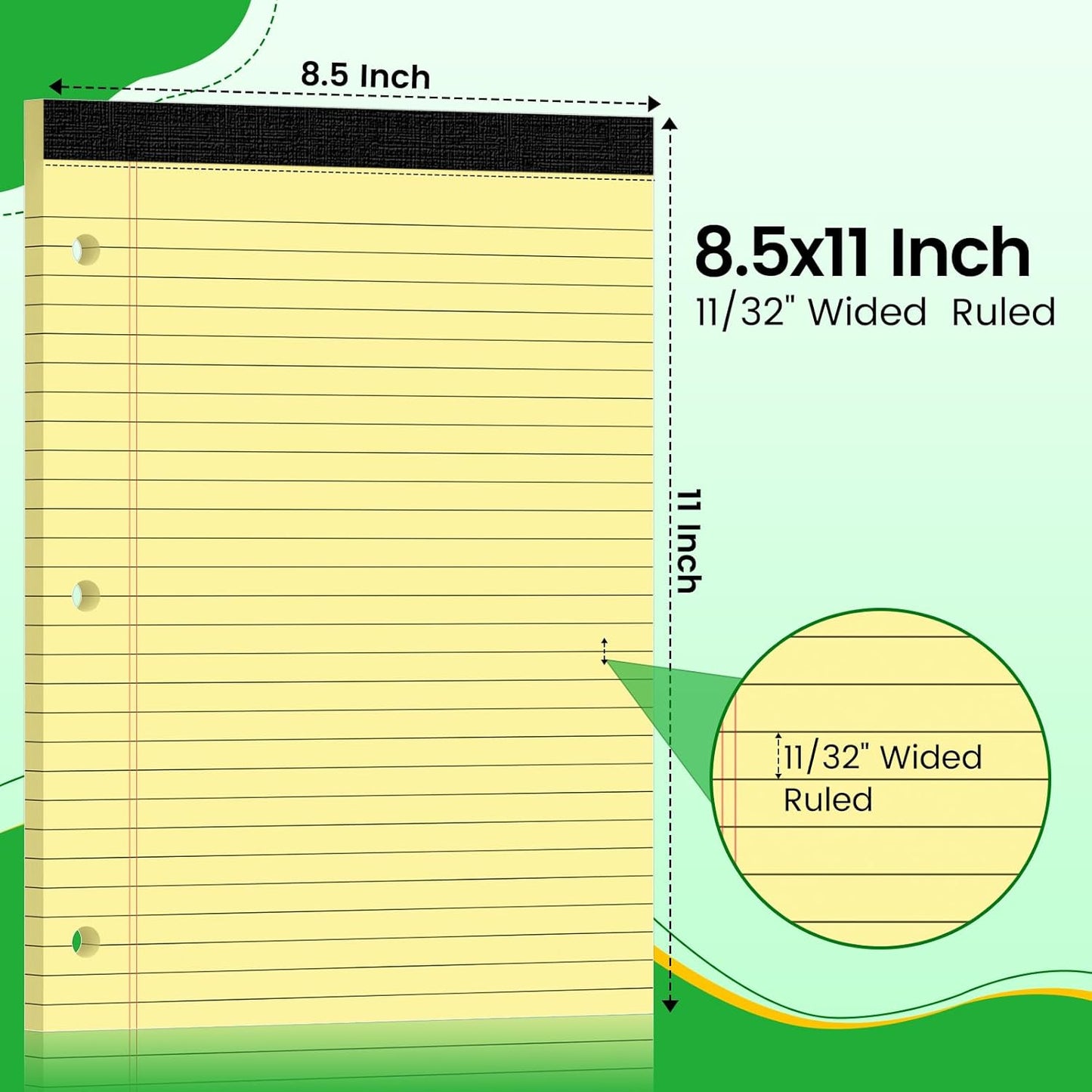 3 Hole Legal Pad 8.5 x 11, 3 Pack White Note Pads, Notebook Paper Wide Ruled, Writing Paper Pads, Notepads with Binder Holes, Lined Paper 8.5x11, Ideal for School, Home, Office, 30 Sheets/Pack