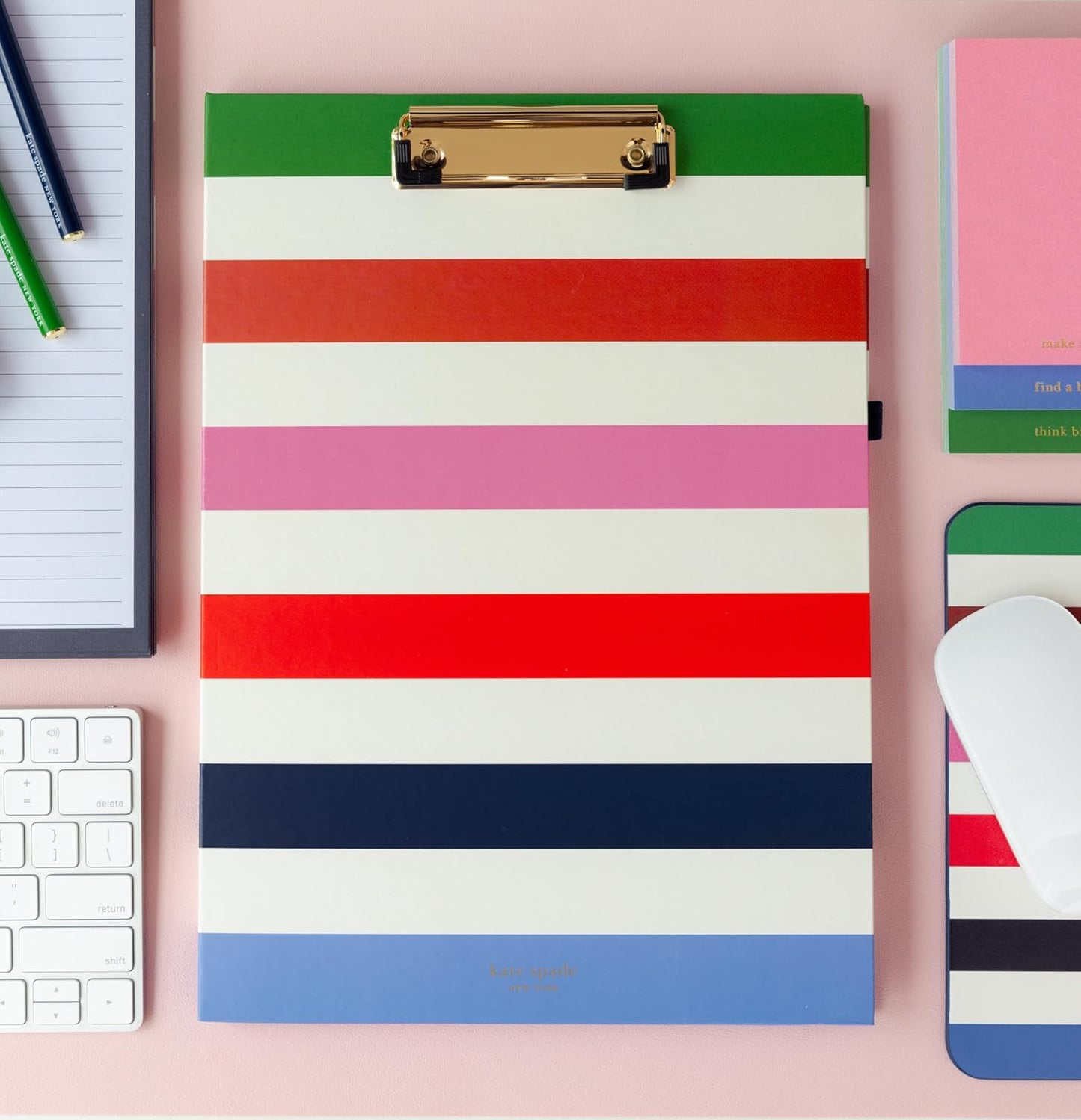Kate Spade New York Clipboard Folio with Low Profile Clip, Black Professional Padfolio Includes Lined Notepad, Pen Loop, and Pocket, Polka Dots