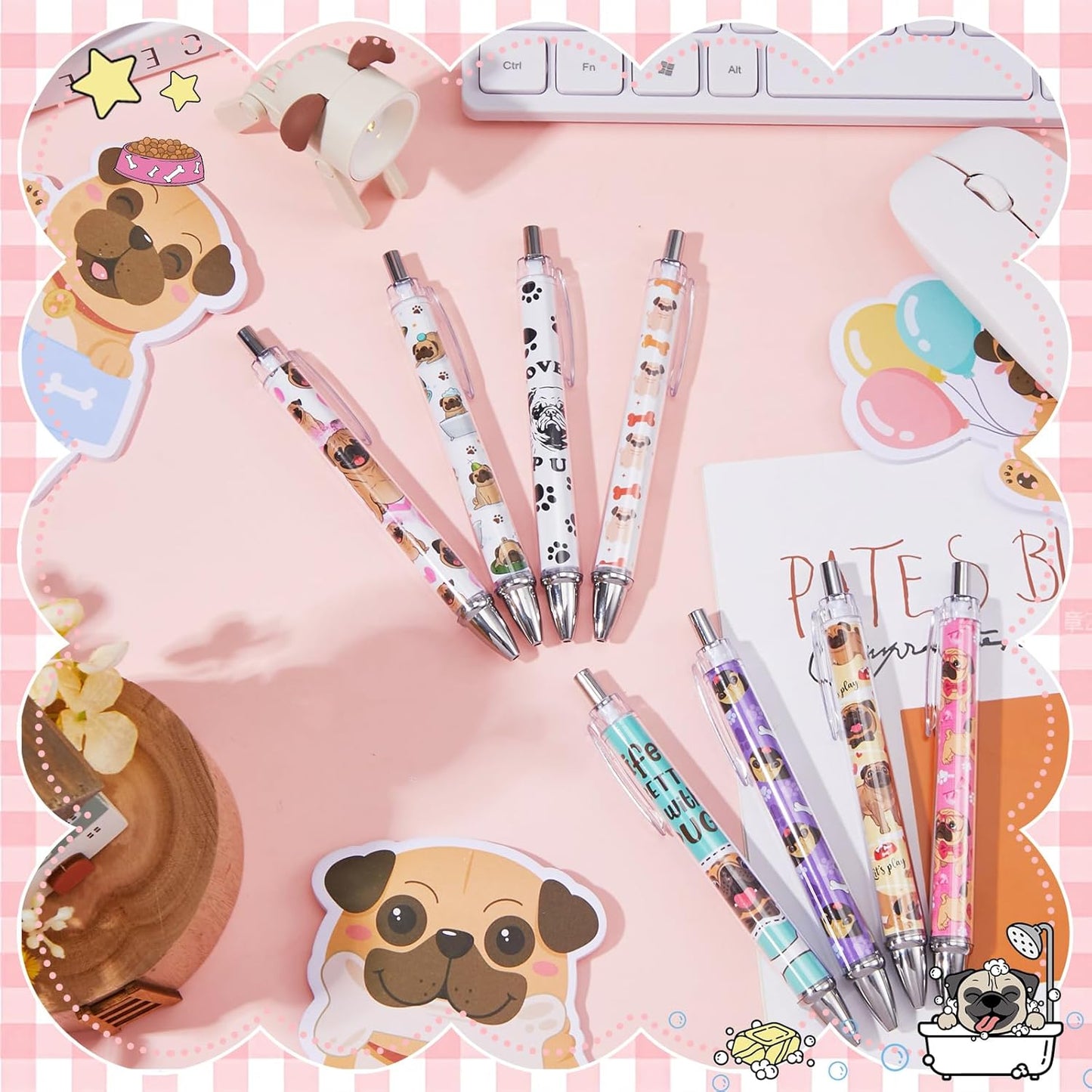 Ireer 8 Pcs Ballpoint Pens for Women 1.00 mm Cute Black Ink Pens Fine Point Smooth Writing for Journaling Aesthetic Office Supplies (Mahjong)