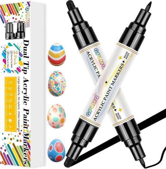 Paint Markers Paint Pens - 2 Pack Dual Tip Acrylic Permanent Marker (0.7mm & 3mm), Non-Toxic, Water-Based for Art Painting, Stone, Ceramic, Glass, Wood, Fabric, Metal, DIY Crafts (White)