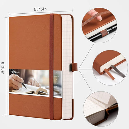 EMSHOI Graph Paper Notebook - 256 Pages A5 Graph Notebook/Journal, Hard Cover, 120gsm Thick Paper, Smooth PU Leather, Inner Pocket, 5.75'' × 8.38''-Black