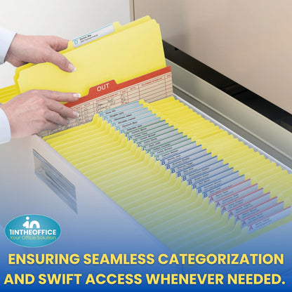 1InTheOffice Classification Folders, 2 Dividers, Pressboard, Letter Size, 6 Fasteners, Yellow, 10 Pack