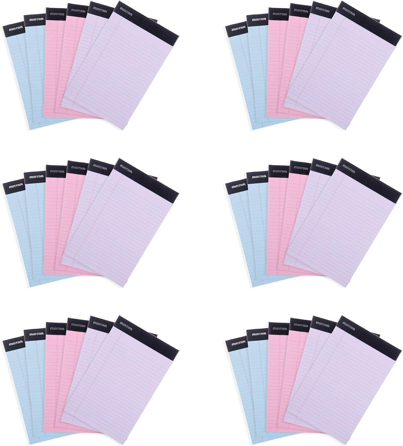 Mintra Office Colorful Legal Pads - Includes 2 Blue, 2 Pink, and, 2 Green Writing Pads, Micro Perforated Lined Sheets, Ideal for Professional & Personal Use, 5"x8" Narrow Ruled, 6 pack Basic Pastel