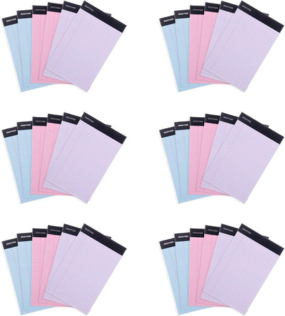 Mintra Office Colorful Legal Pads - Includes 2 Blue, 2 Pink, and, 2 Green Writing Pads, Micro Perforated Lined Sheets, Ideal for Professional & Personal Use, 5"x8" Narrow Ruled, 6 pack Basic Pastel