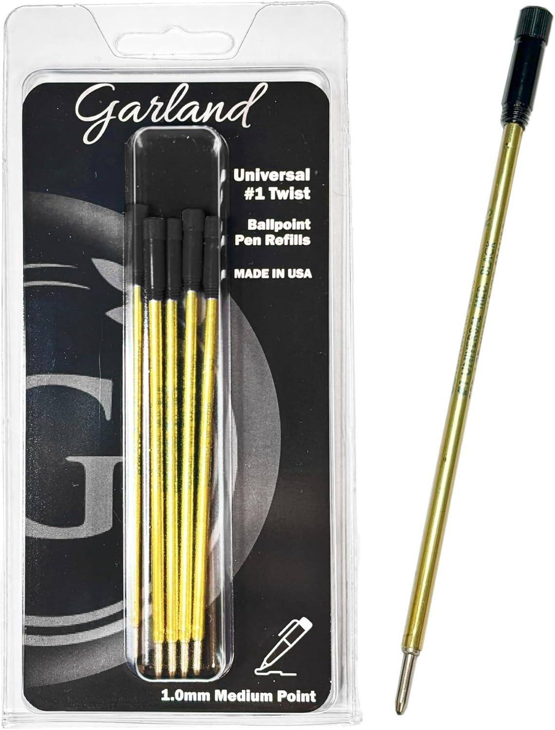 Garland Universal #1 Cross Compatible Ballpoint Pen Refill, USA Made, Archival Ink, 1.0mm Medium Point, Smooth Writing, 5 Pack (Blue)