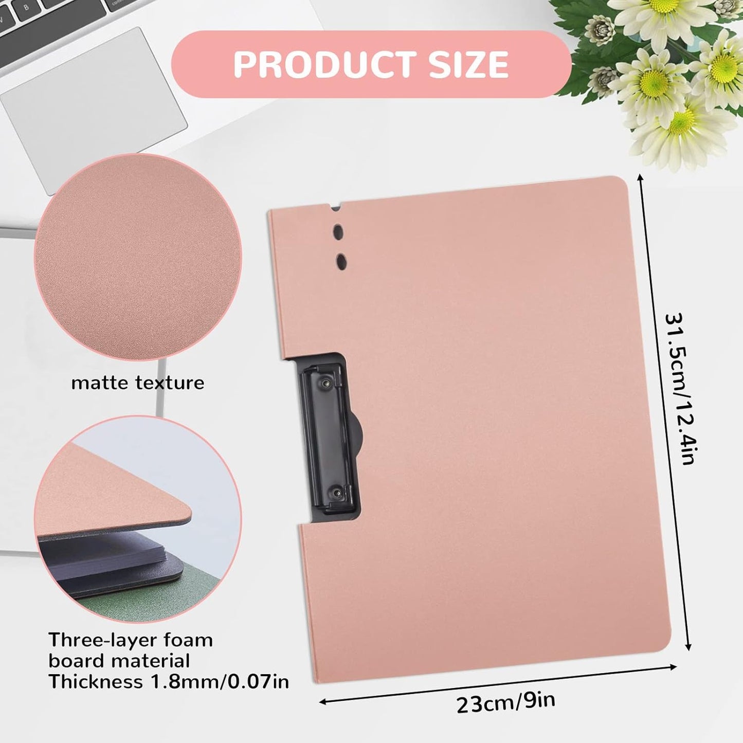 Foldable Clipboard with Cover, A4 Punchless Binder with Clamp, Letter Size Clip File Folder, Classic Office Clipboard, Document Folder Organizer for Nursing, School, Business (Pink)