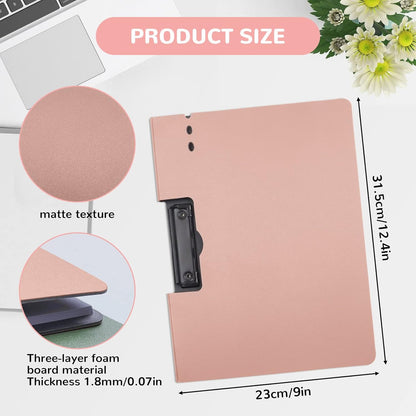 Foldable Clipboard with Cover, A4 Punchless Binder with Clamp, Letter Size Clip File Folder, Classic Office Clipboard, Document Folder Organizer for Nursing, School, Business (Pink)