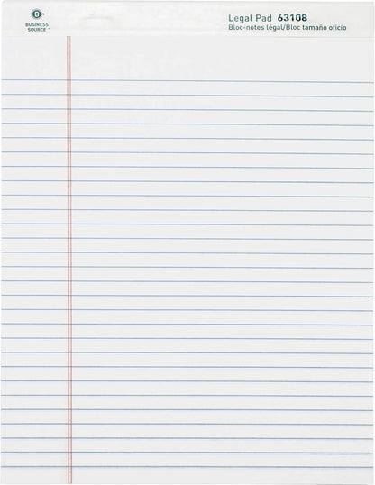 Business Source Micro-Perforated Legal Ruled Pads, Canary Paper, 8-1/2"x11-3/4" (63105) - Pack of 12