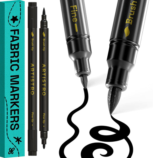 ARTISTRO 24 Dual-Tip Fabric Markers - Fabric Decorating Kit - Permanent for Clothes - Acrylic Paint Pens for Sneakers, Bags, Shoes, Textile, Canvas, Sewing, Craft, DIY - Brush and Fine Tip