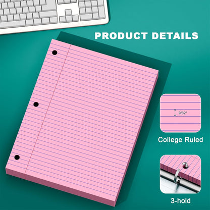 Note Pads 8 X 10.5 Loose Leaf Paper, 120Sheets, 3 Hole Punched Lined Paper, College Ruled 8 X 10.5 Notebooks, 10-1/2" X 8 Binder Writing Pads, Filler Paper For Engineering, Office, School Supplies