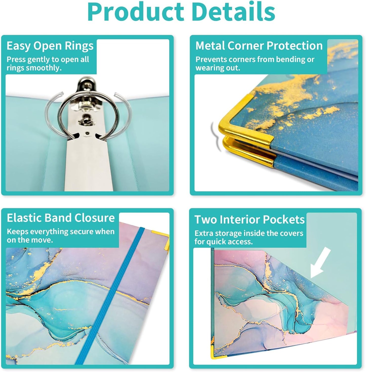 Binditek 3 Ring Binder 1 Inch, Letter Size, Binder Organizer with 5-Tab Dividers, 2 Interior Pockets, Low Profile Clip Cover, Label Stickers, 175 Sheet Capacity, Floral, 1 Pack