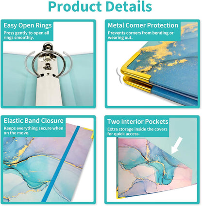 Binditek 3 Ring Binder 1 Inch, Letter Size, Binder Organizer with 5-Tab Dividers, 2 Interior Pockets, Low Profile Clip Cover, Label Stickers, 175 Sheet Capacity, Floral, 1 Pack