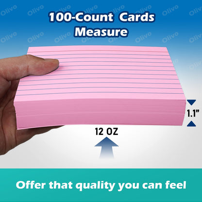 Index Cards 4x6 Lined Ruled Flash Note Cards 4" x 6", White, 100 Count, 220 GSM Heavy Weight