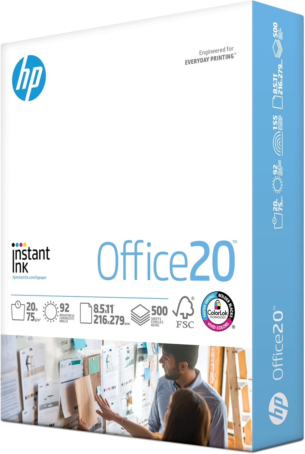 HP Printer Paper | 8.5 x 11 Paper | Office 20 lb | 3 Ream Case - 1500 Sheets | 92 Bright | Made in USA - FSC Certified | 112090C, White