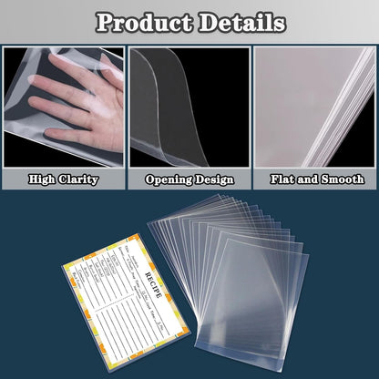 Recipe Card Protectors, Recipe Card Covers Index Card Sleeves Protect Recipes Kitchen Plastic Cookbook Sheet Protectors Cookbook Page Sleeve - 100 Count 4×6 Inch