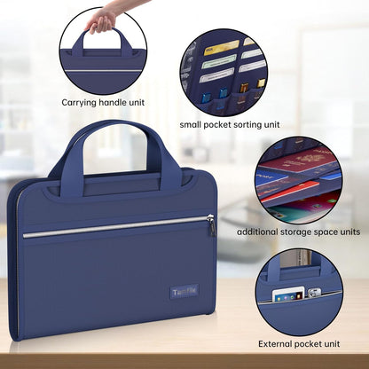 Tamfile Fireproof Accordion File Organizer with Handle, 13 Pocket Transparent Expanding File Folder with Zipper & Labels, File Folder with Multi-Pockets Paper Organizer Folder for Letter A4 Files