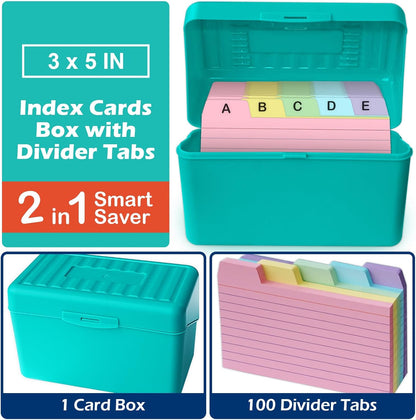 Olivo 4x6 Index Card Holder Box with 100 Cards Dividers Tabs 4"x 6", Blue