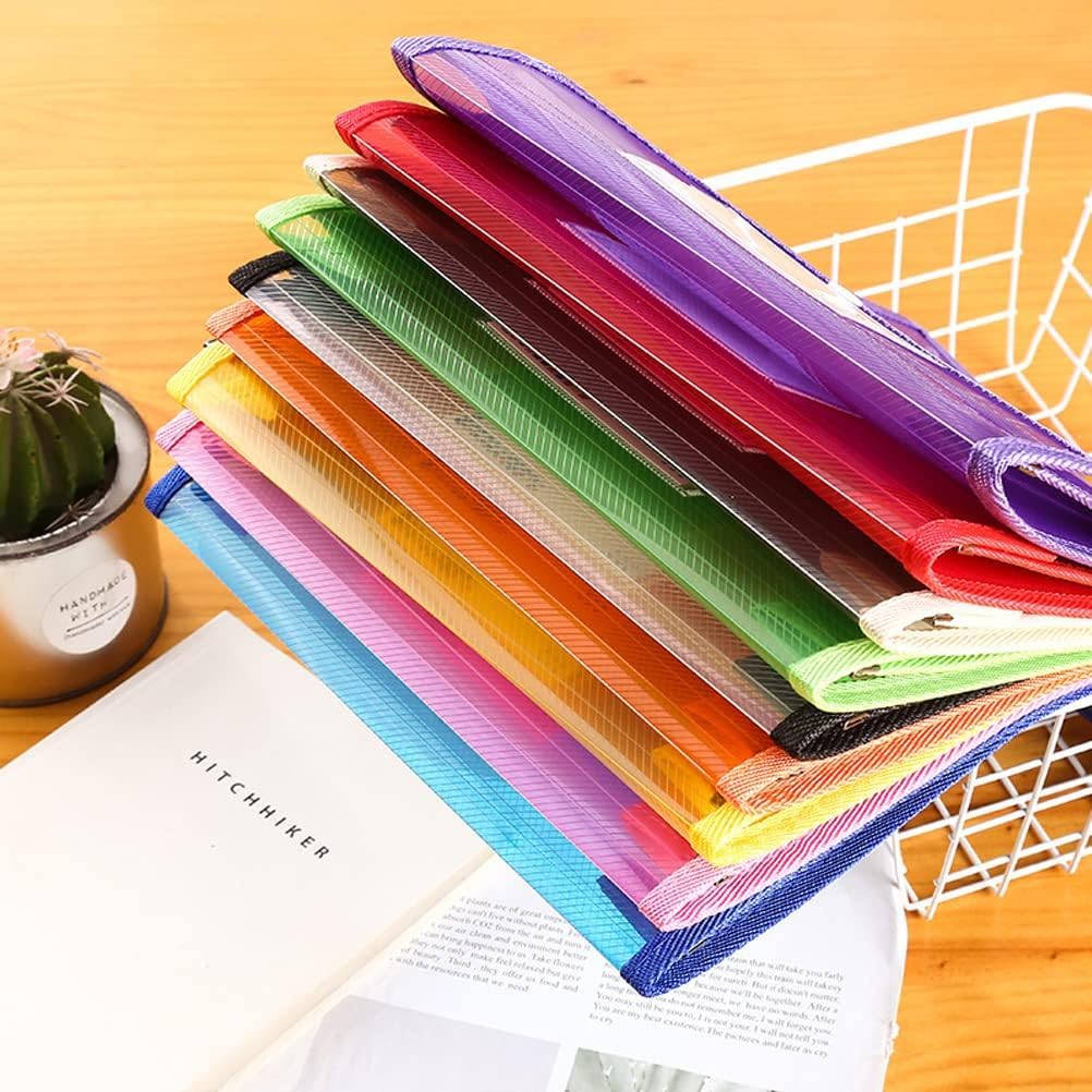Plastic File Folder, 9 Pcs Large-Capacity Poly Envelope Expanding Wallet Document Folder Letter Size A4 Accordion File Pouch with Label Pocket, Snap Button for School Home Work Office Organization