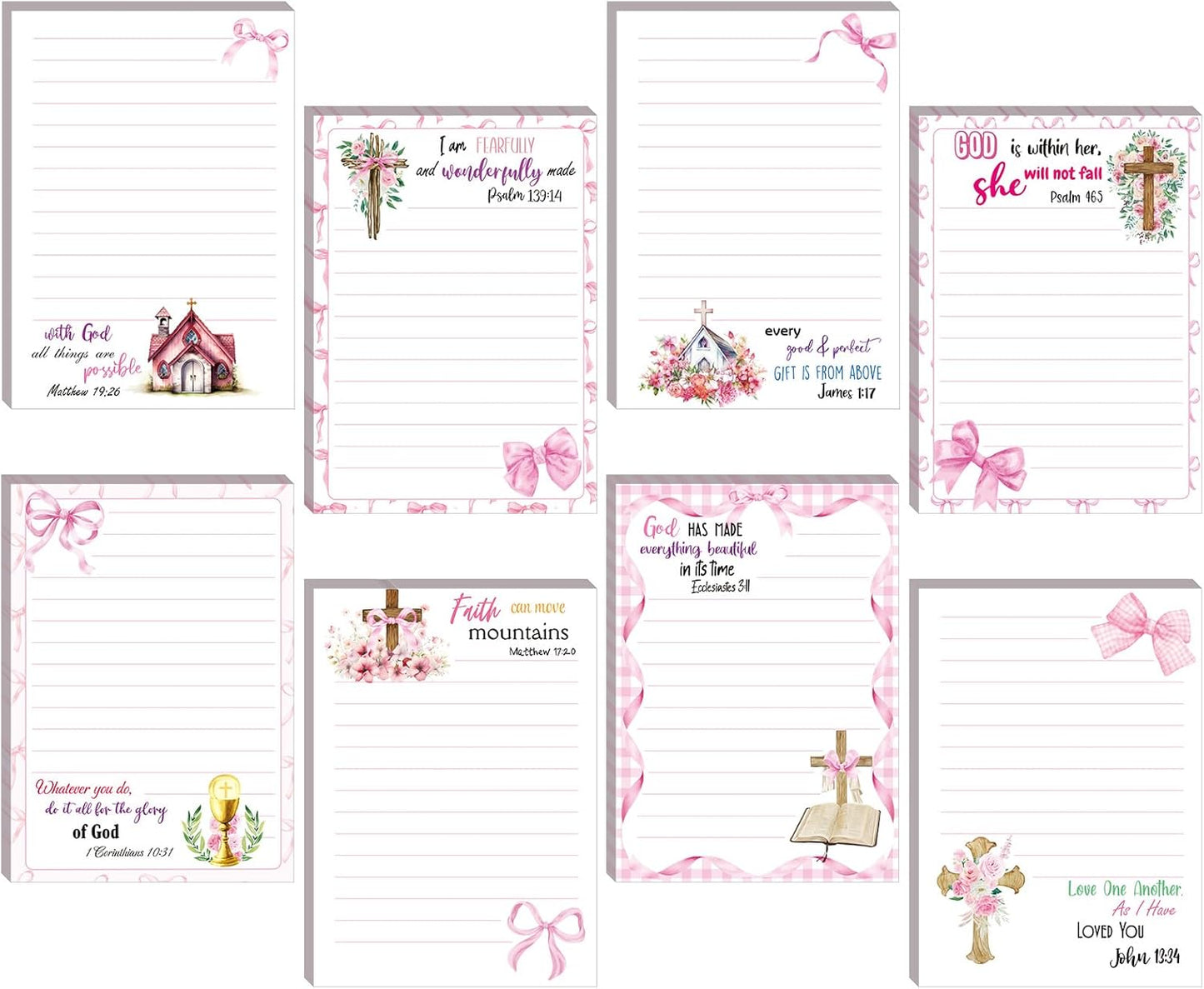 Gersoniel 8 Pack Christian Sticky Notes Gifts for Mothers Day Bulk for Church Small Scripture Inspirational Memo Pads Floral Adhesive Religious Bible Verse Quotes Notepads, 4 x 5.5 Inch(Simple Style)
