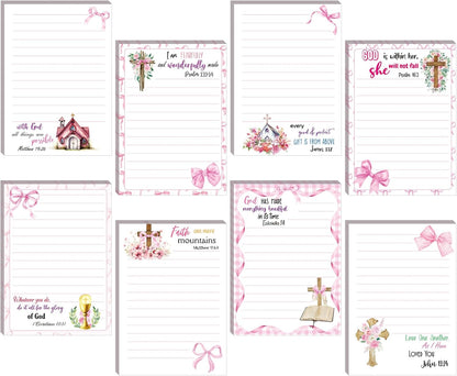 Gersoniel 8 Pack Christian Sticky Notes Gifts for Mothers Day Bulk for Church Small Scripture Inspirational Memo Pads Floral Adhesive Religious Bible Verse Quotes Notepads, 4 x 5.5 Inch(Simple Style)