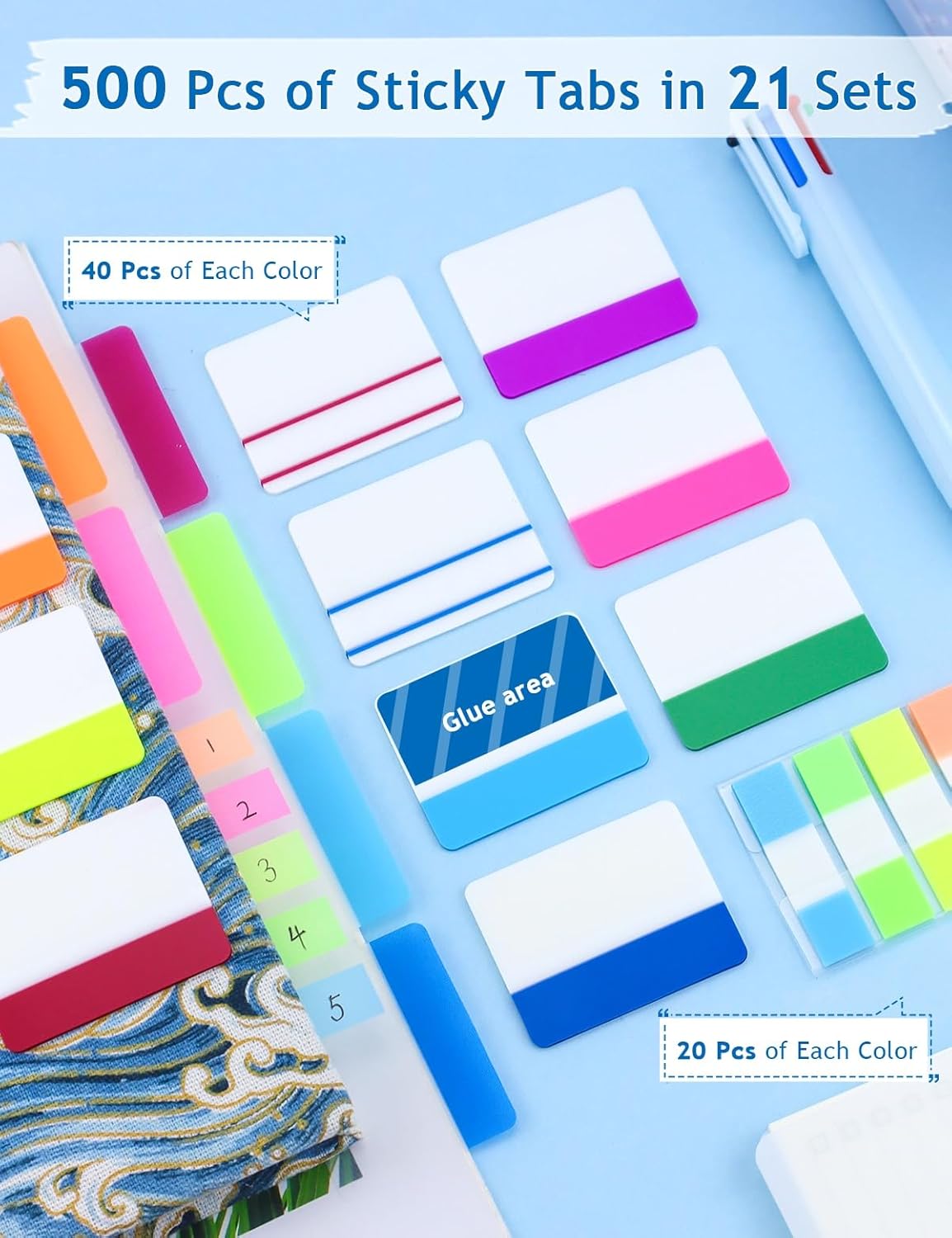 500 Pcs Sticky Page Tabs, Book Tabs Writable, 2 Inch Sticky Index Tab for Notebooks