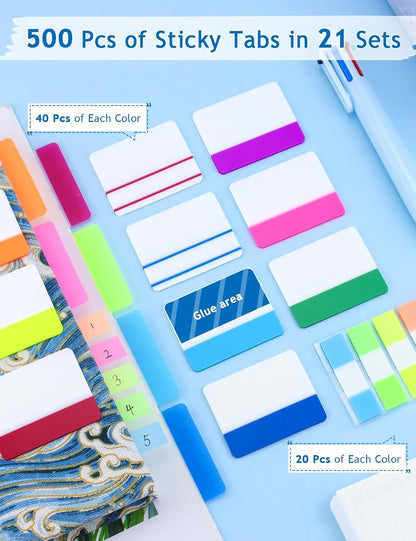 500 Pcs Sticky Page Tabs, Book Tabs Writable, 2 Inch Sticky Index Tab for Notebooks