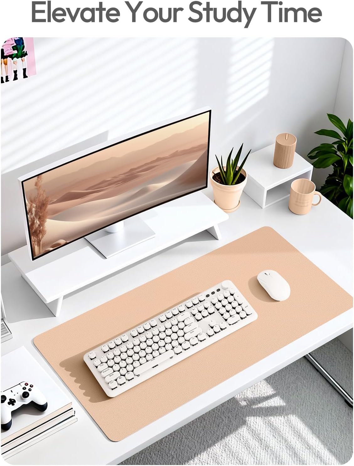 YSAGi Leather Desk Pad Protector, Office Desk Mat, Large Mouse Pad, Non-Slip PU Leather Desk Blotter, Waterproof Laptop Desk Writing Pad for Office and Home (23.6" x 13.8", Eggshell) - Colors B
