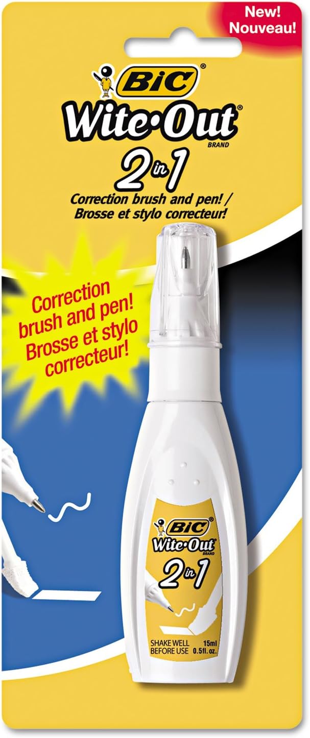 BIC WOPFP11 Wite-Out 2-in-1 Correction Fluid, 15 ml Bottle, White
