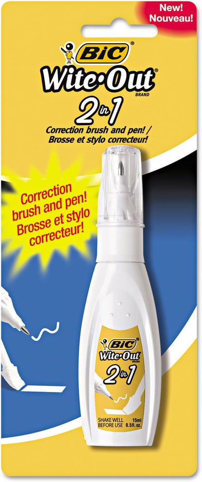 BIC WOPFP11 Wite-Out 2-in-1 Correction Fluid, 15 ml Bottle, White
