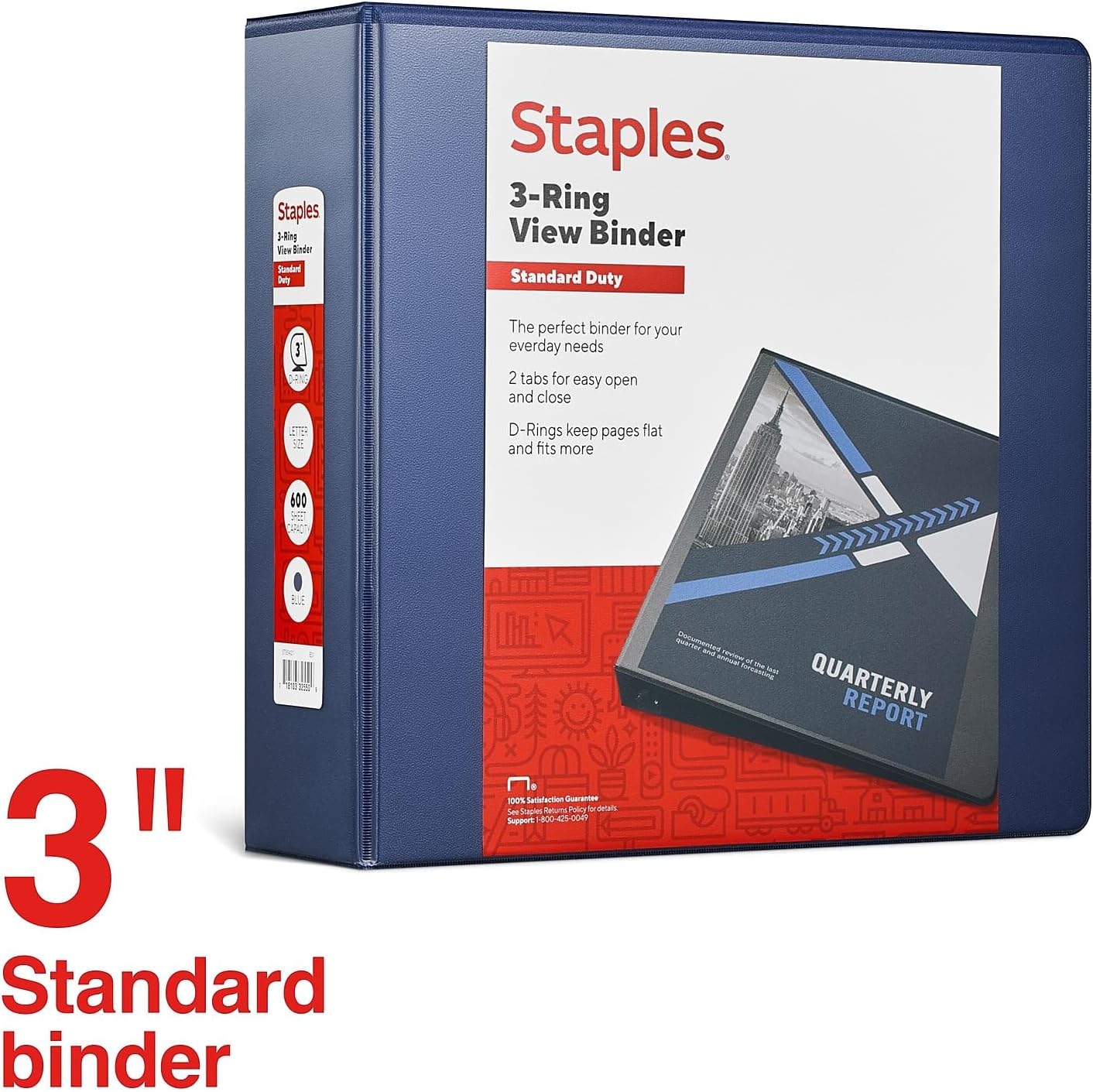 Staples Standard 2-Inch 3-Ring View Binder, Holds Up to 450 Sheets, Orange, Durable Binder for Office & School
