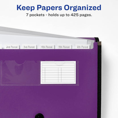 Avery Expanding File Folder Organizer, 7-Pocket Accordion File Organizer, Plum, Holds 425 Letter/A4-Size Sheets (73552)