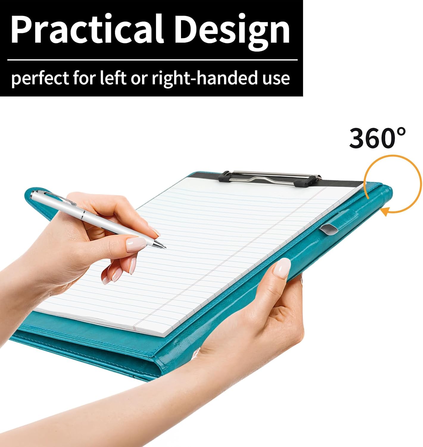 Professional Padfolio with Clipboard, Faux Leather Portfolio Folder Binder, Legal Pad Holder for A4 Letter Size Notepad, Resume, Writing Pad, Ideal Organizer for Business Office Conference, Black