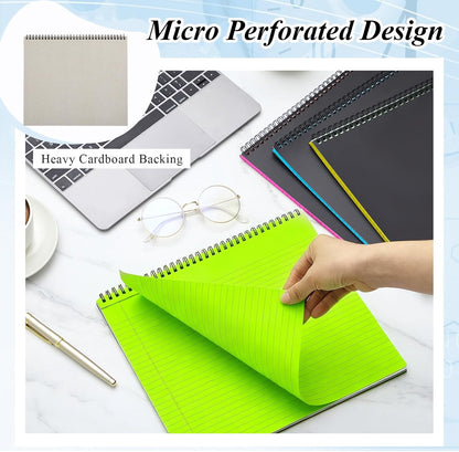 MotiMind 4 Pcs Legal Pads Landscape Notebooks Hole Punched Top Spiral Bound Notebooks 11 x 9.5 Inch College Ruled Drawing Notepad Tear Line for Removal 50 Sheet Office Steno Book(White)