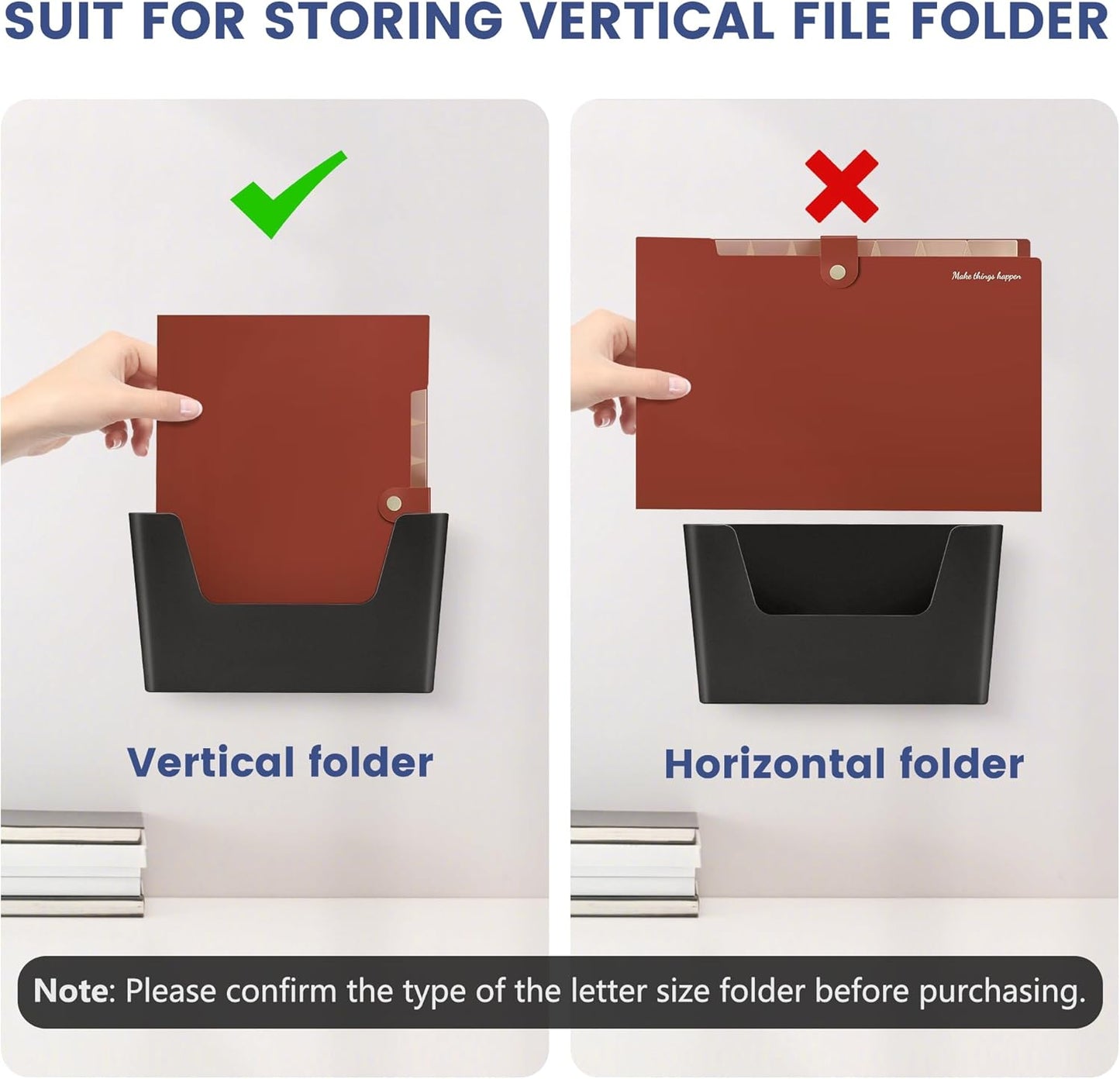 Jomola No Drilling Wall Mount File Holder - Office Wall Hanging Files & Magazines Organizer - Plastic Door Mount with Adhesive Pad, Gray (1 Count)