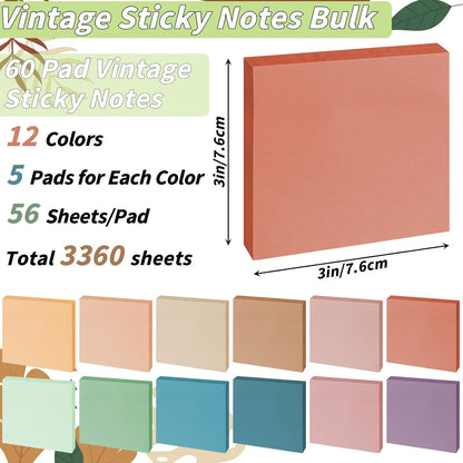 100 Pack Sticky Notes Bulk 3 x 3 in Self-Stick Note Pads Colorful Posted Note in 20 Colors Adhesive Paper Memo 50 Sheets/Pad Easy to Post for Office Home School Meetings Notebook Wall Door Window