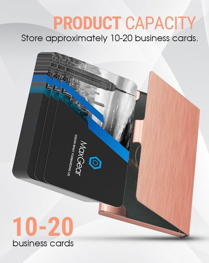 MaxGear Metal Business Card Holder for Men & Women, Professional Stainless Steel Card Case for Business Cards, Slim Purse Name Card Holders with Interior Lining, Buckle Style Shut, Black