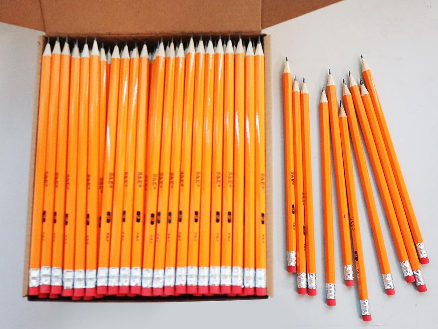 S & E TEACHER'S EDITION 432Pcs Pencils & Erasers Tops Set, 288 Pcs Pre-sharpened pencils No. 2, with 144Pcs Eraser Caps, #2 HB pencil sharpened, Back to school, 432Pcs/box.