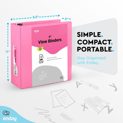 3 Inch Binder 3 Ring Binders Green, Slant D-Ring 3” Clear View Cover with 2 Inside Pockets, Heavy Duty Colored School Supplies Office and Home Binders – By Enday