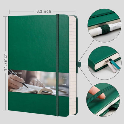 EMSHOI A4 College Ruled Notebook, Large 8.3" x 11.7", 192 Pages 100GSM Ink-Proof Faux Leather Hardcover Lay-Flat Lined Journal for Office School Work Writing, Black