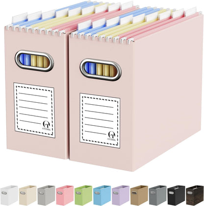 Oterri File Organizer Box, Portable Collapsible Cardboard File Folder Organizer with Handle for Letter Size Hanging Files, Document Storage Box for Home Office & Classroom (4 Packs, Black)