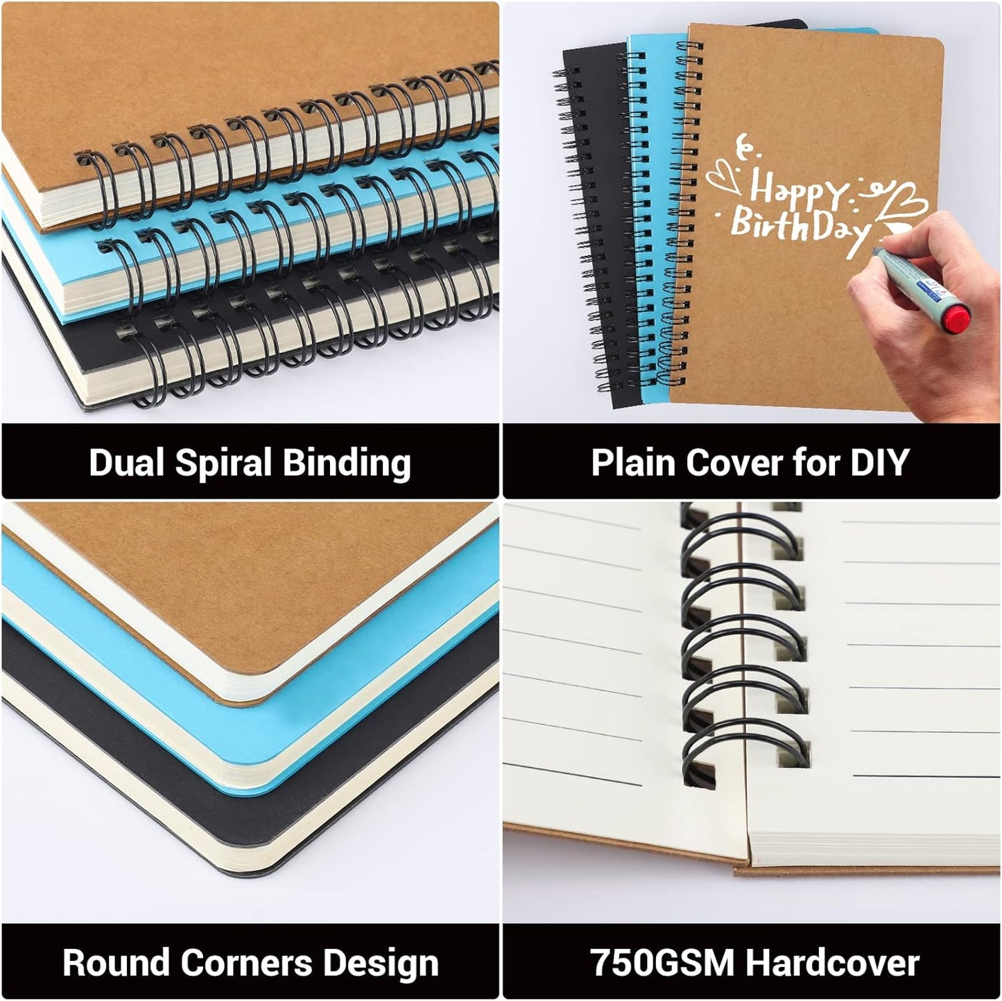 EUSOAR Spiral Lined Notebook, A5 3packs 5.5"X8.3" 120 Pages Lined Travel Notebooks Journal, Memo Notepad Sketchbook, Students College Office Business Diary Ruled Spiral Book Journal-3Colors Covers